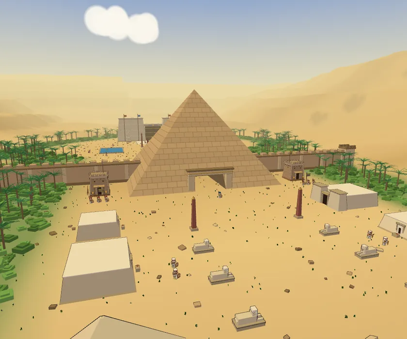 The great pyramid at the end of the sphinx road, with the palace behind it